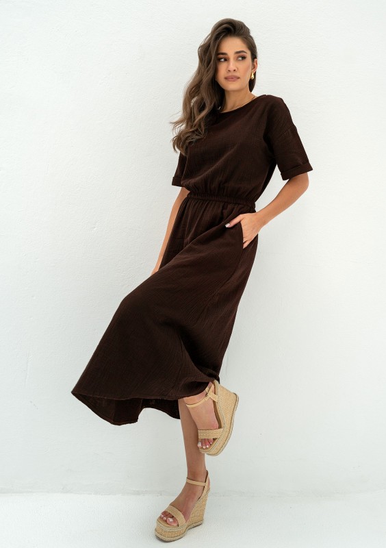 Greta - Brown muslin midi dress