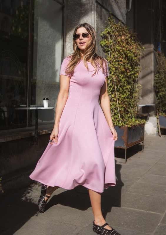 Jasmen - Powder pink midi flared dress