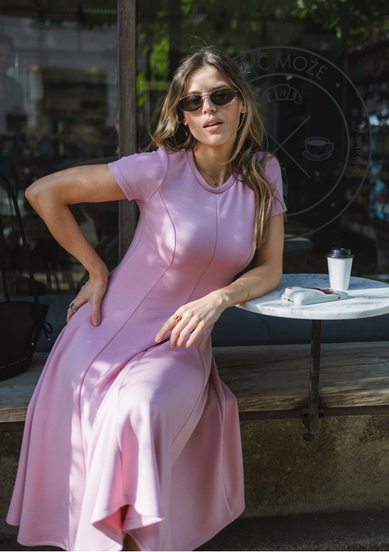 Jasmen - Powder pink midi flared dress