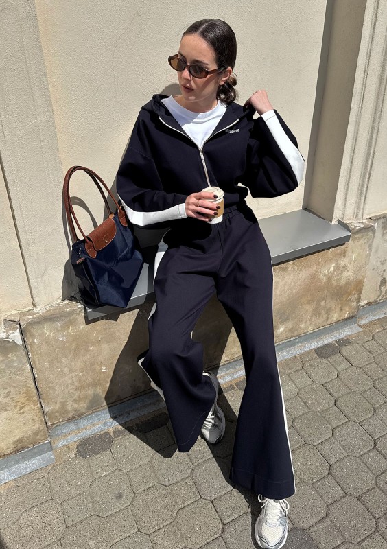 Dusty - Bluza z kapturem i lampasami Navy Blue