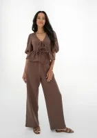 Thane - Spodnie z muślinu Brązowe