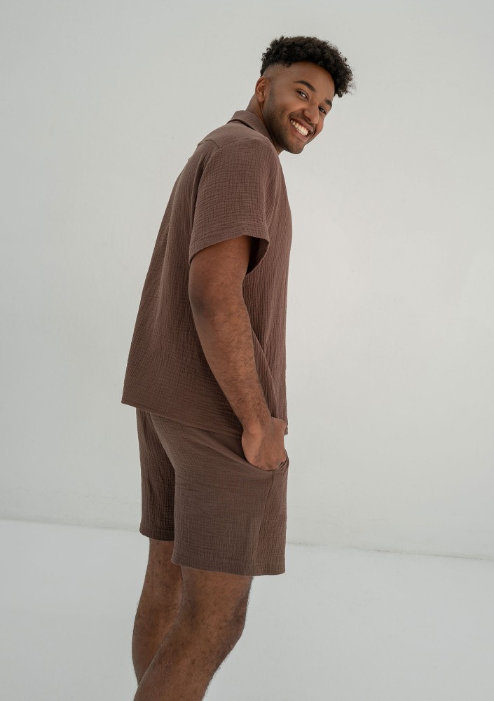 Zaco - Men's brown muslin shirt