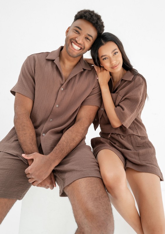 Zaco - Men's brown muslin shirt