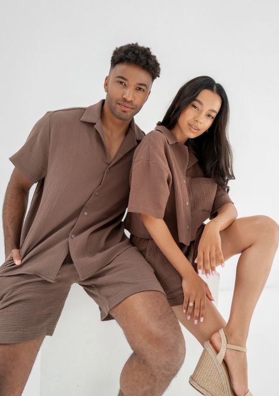 Zaco - Men's brown muslin shirt