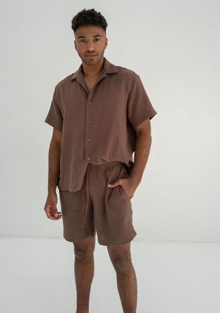 Zaco - Men's brown muslin shorts