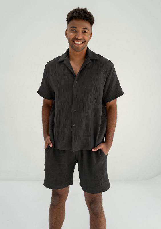 Zaco - Men's black muslin shorts