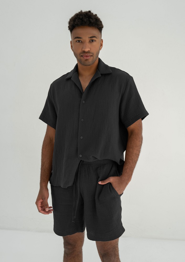 Zaco - Men's black muslin shorts