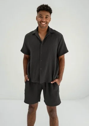 Zaco - Men's black muslin shirt