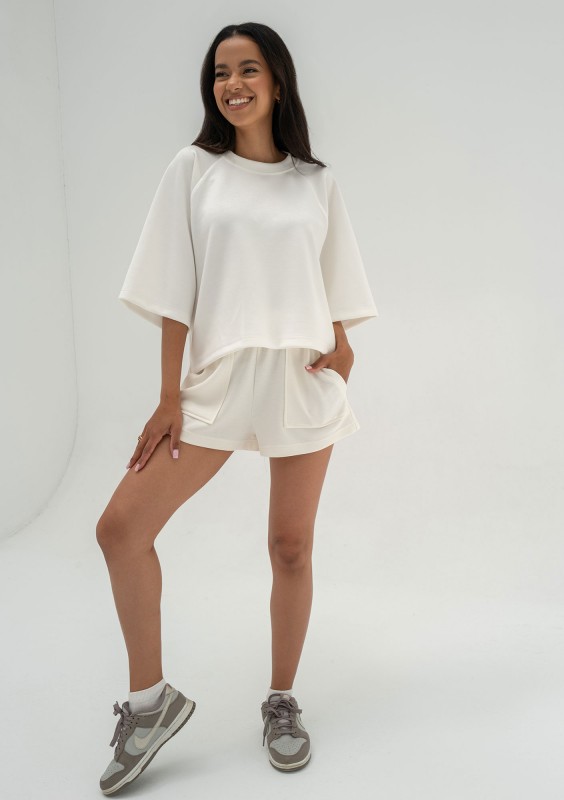 Jess - Szorty dzianinowe soft z kieszeniami Ecru