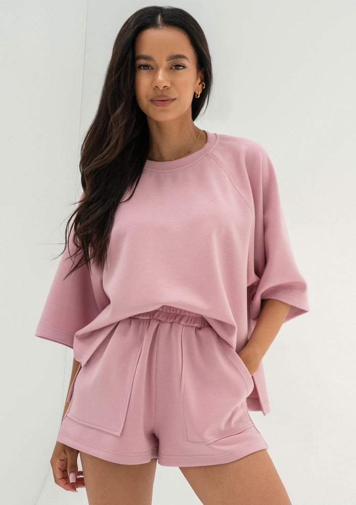 Jess - Bluza z dzianiny soft z krótkim rękawem Pink