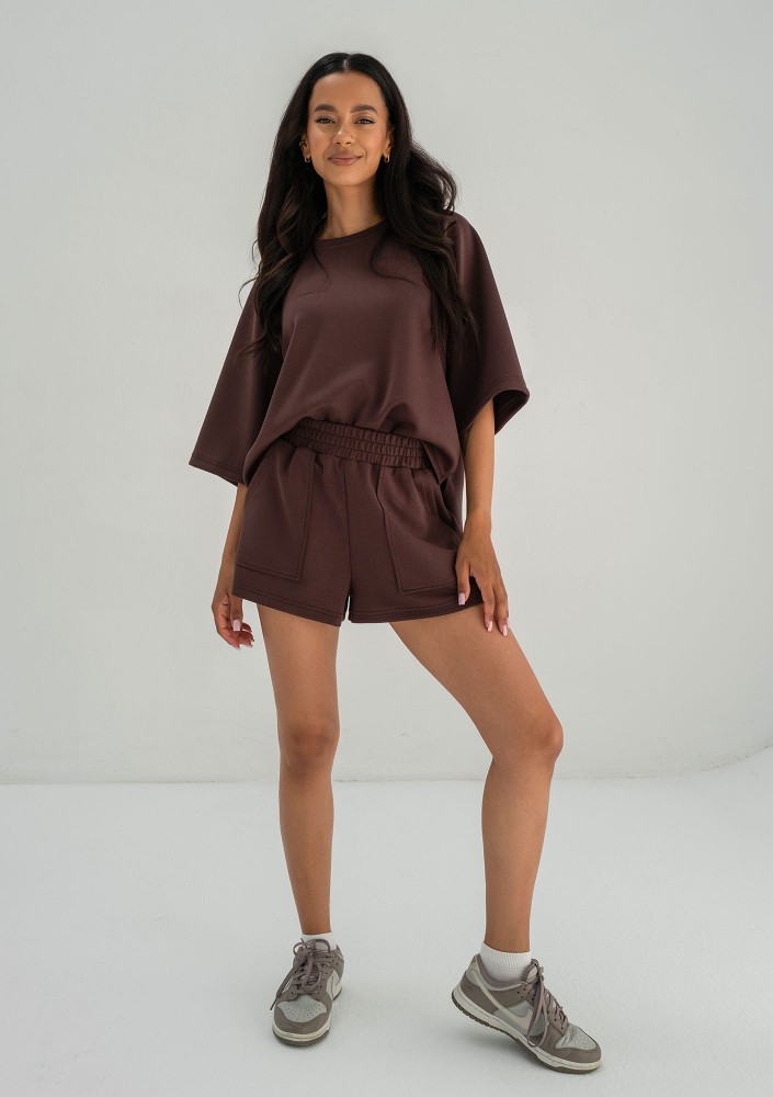 Jess - Bluza z dzianiny soft z krótkim rękawem Brown