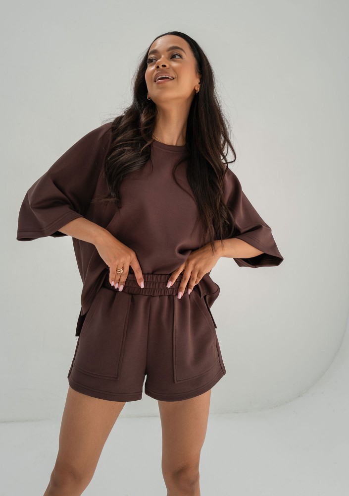 Jess - Bluza z dzianiny soft z krótkim rękawem Brown