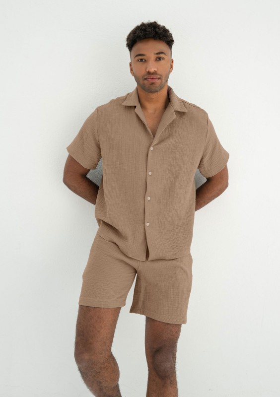 Zaco - Men's beige muslin shirt