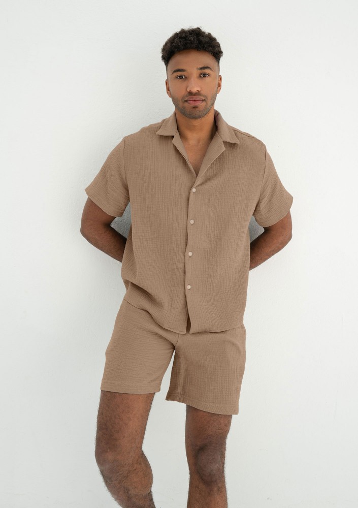 Zaco - Men's beige muslin shirt