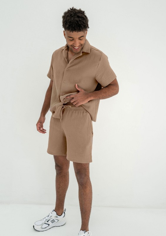 Zaco - Men's beige muslin shirt