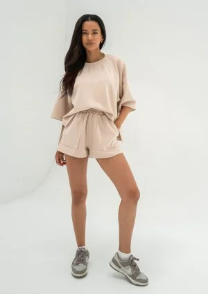Jess - Szorty dzianinowe soft z kieszeniami Beige
