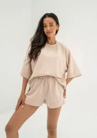 Jess - Bluza z dzianiny soft z krótkim rękawem Beige