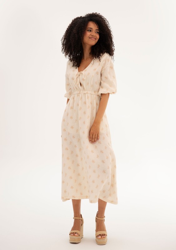 Liliane - Creamy floral muslin midi dress