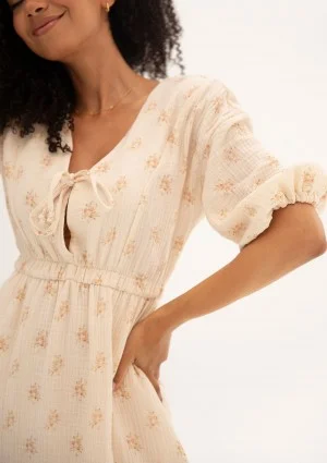 Liliane - Creamy floral muslin midi dress