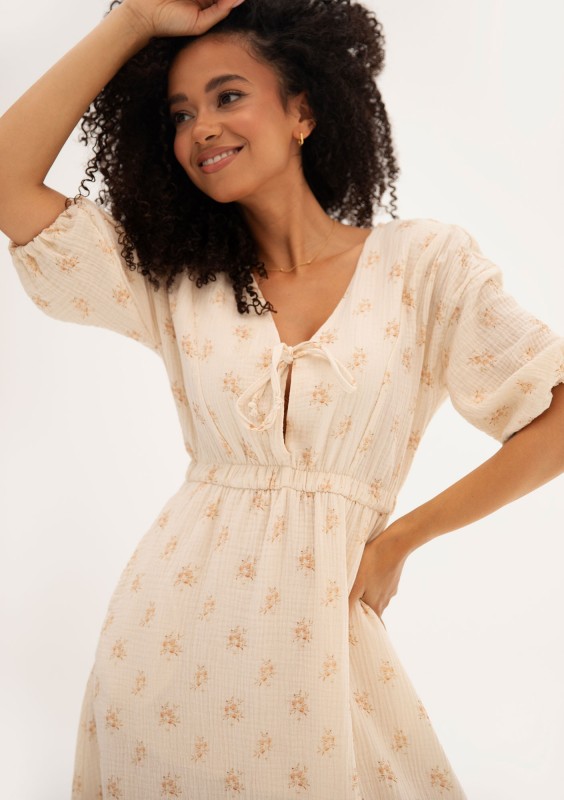 Liliane - Creamy floral muslin midi dress