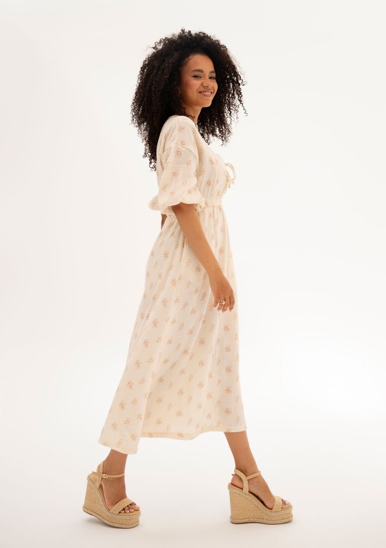 Liliane - Creamy floral muslin midi dress
