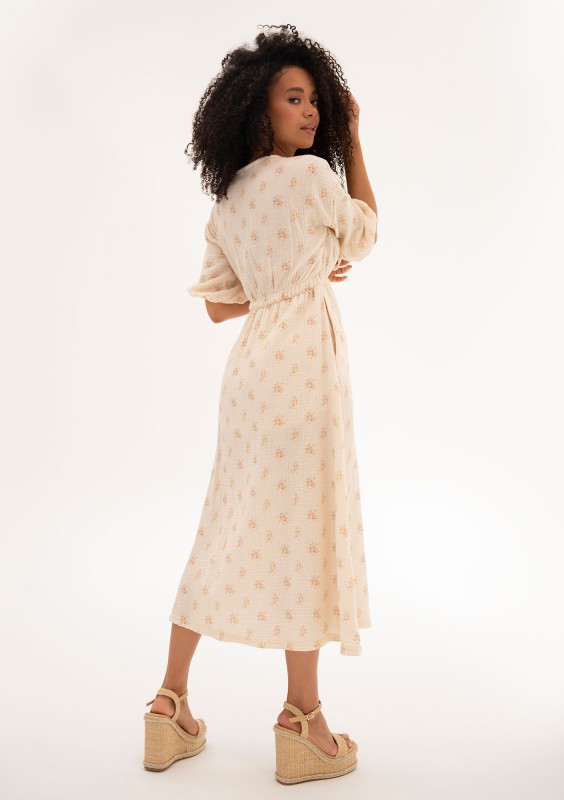 Liliane - Creamy floral muslin midi dress