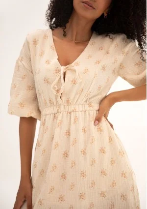 Liliane - Creamy floral muslin midi dress