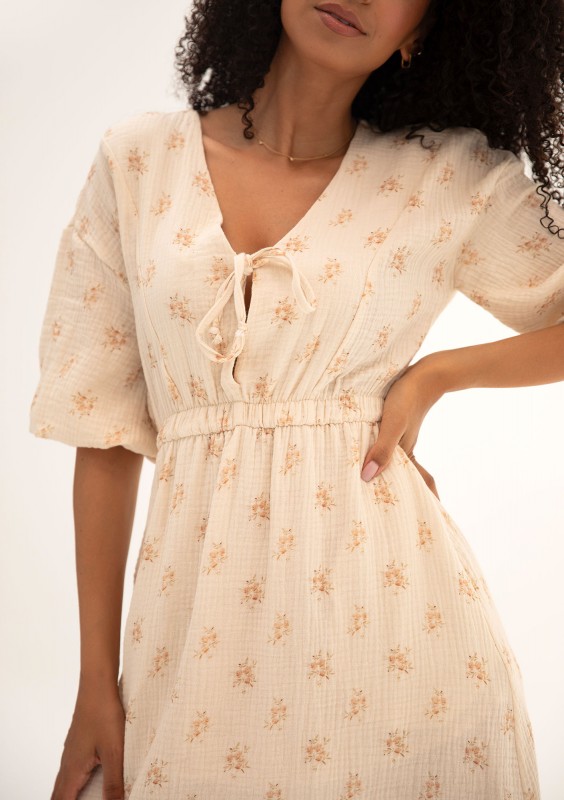 Liliane - Creamy floral muslin midi dress