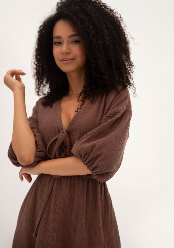 Liliane - Brown muslin midi dress
