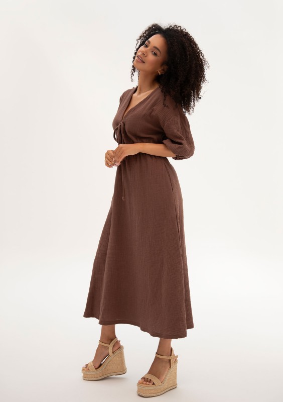 Liliane - Brown muslin midi dress
