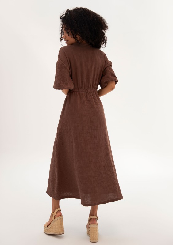 Liliane - Brown muslin midi dress
