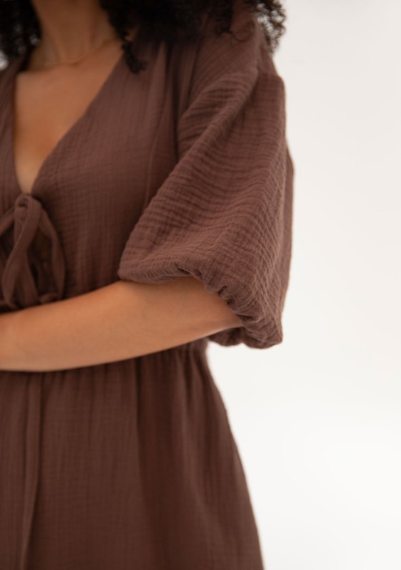 Liliane - Brown muslin midi dress