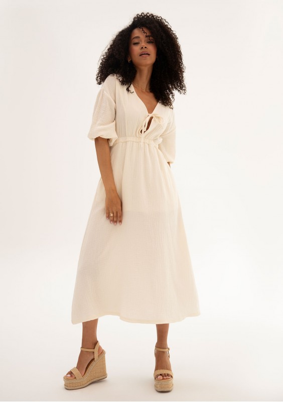 Liliane - Creamy muslin midi dress