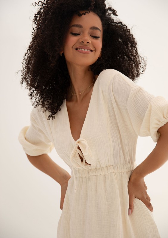 Liliane - Creamy muslin midi dress