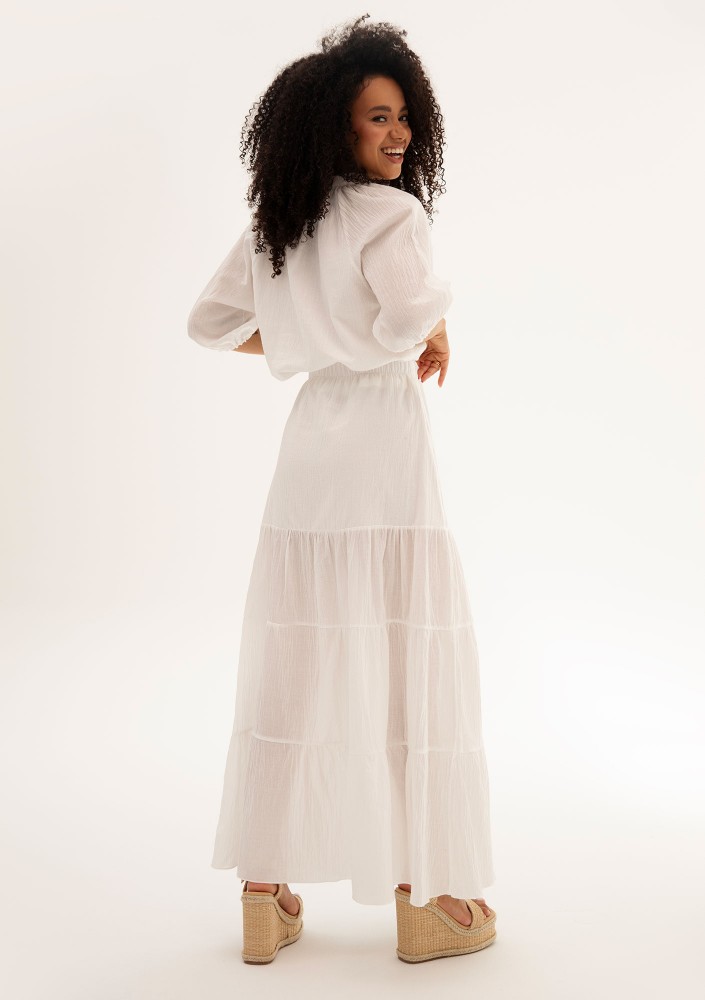 Soleil - White cotton summer maxi skirt