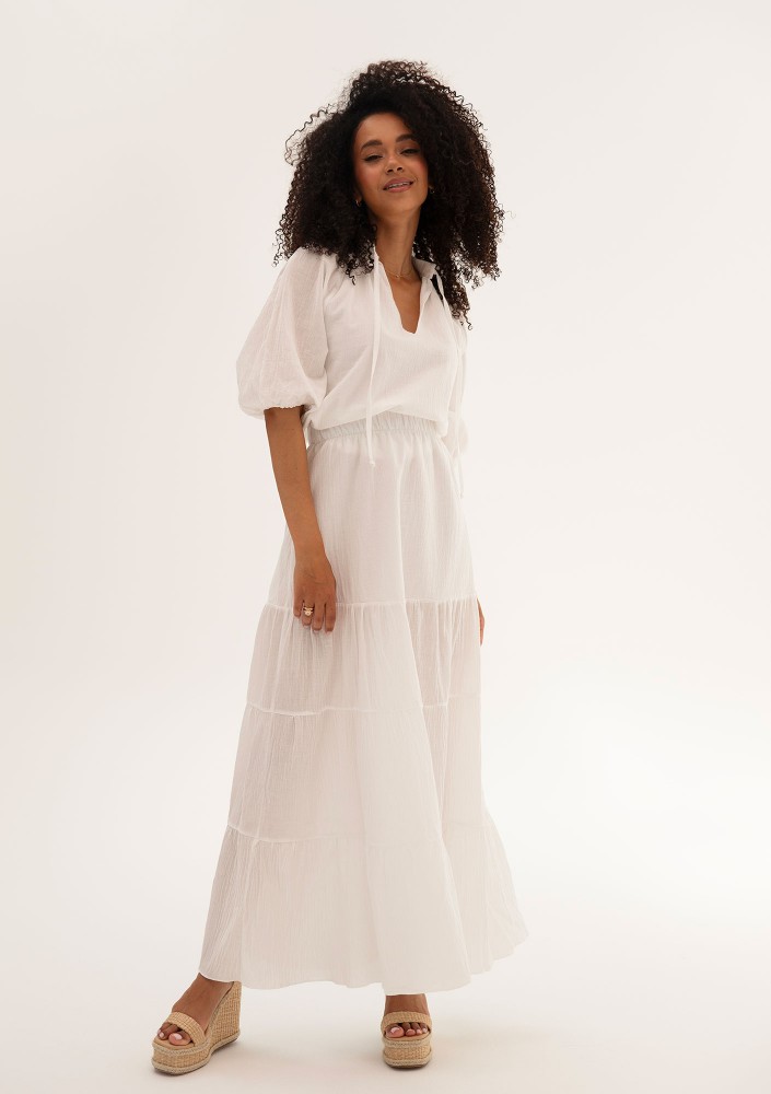 Soleil - White cotton summer maxi skirt