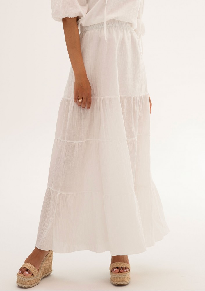 Soleil - White cotton summer maxi skirt