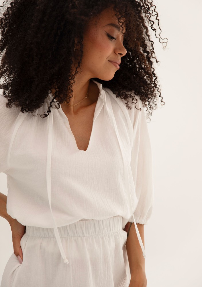 Soleil - White cotton summer blouse