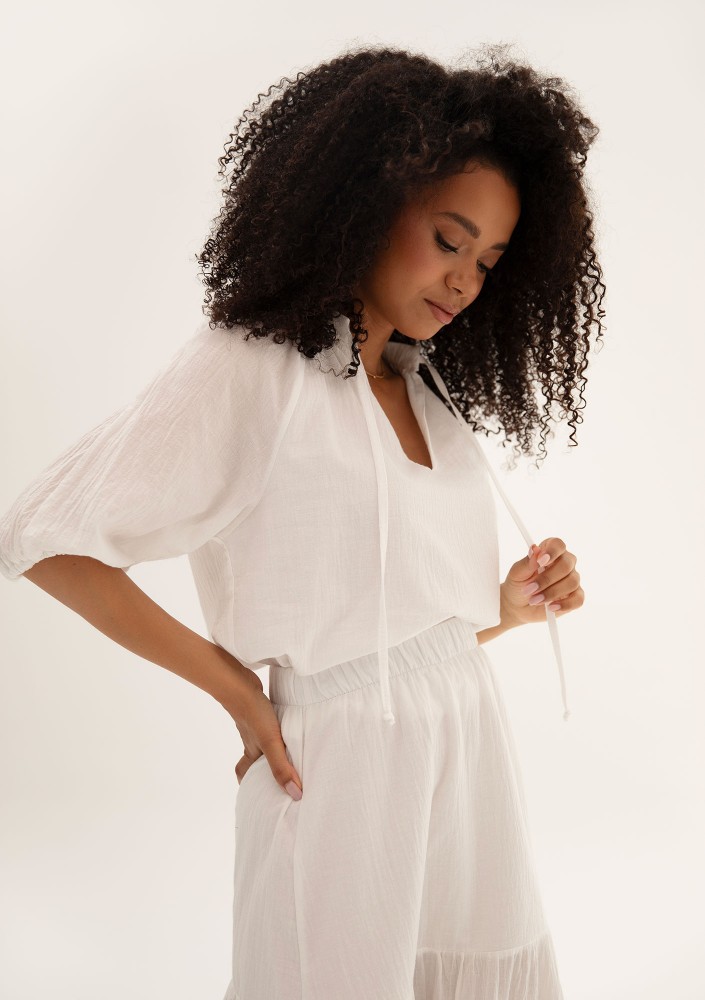 Soleil - White cotton summer blouse
