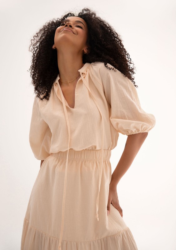Soleil - Beige cotton summer blouse