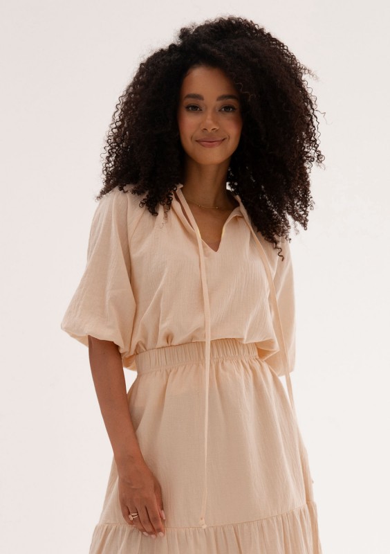 Soleil - Letnia bluzka boho z bawełny Beżowa