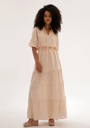 Soleil - Beige cotton summer maxi skirt