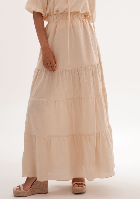 Soleil - Bawełniana spódnica boho maxi Beżowa
