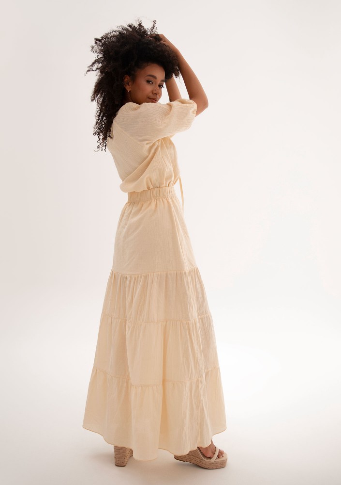 Soleil - Bawełniana spódnica boho maxi Beżowa