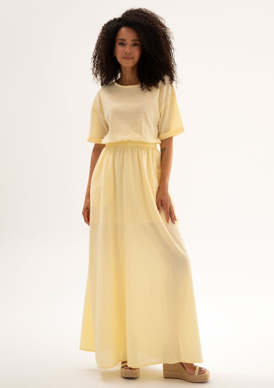 Eveil - Letnia sukienka maxi z bawełny Bananowa