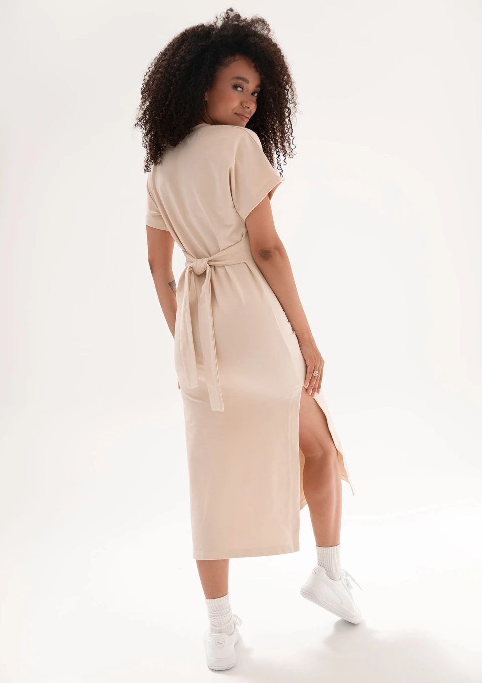 Everyday Dress - Oaty beige midi T-shirt dress