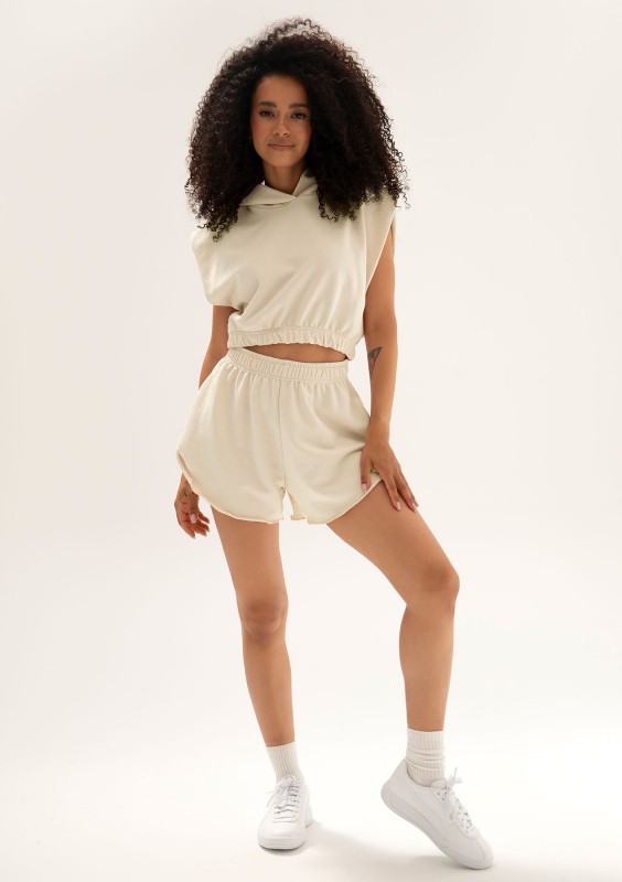 Sugar Fit - Bluza z kapturem bez rękawów boxy cropp Butter Beige