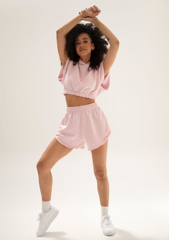 Sugar Fit - Bluza z kapturem bez rękawów boxy cropp Light Pink