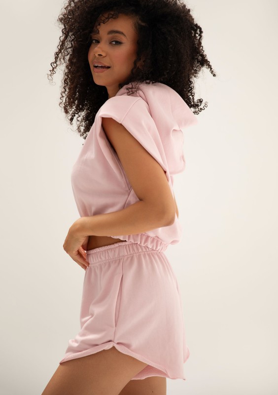 Sugar Fit - Bluza z kapturem bez rękawów boxy cropp Light Pink