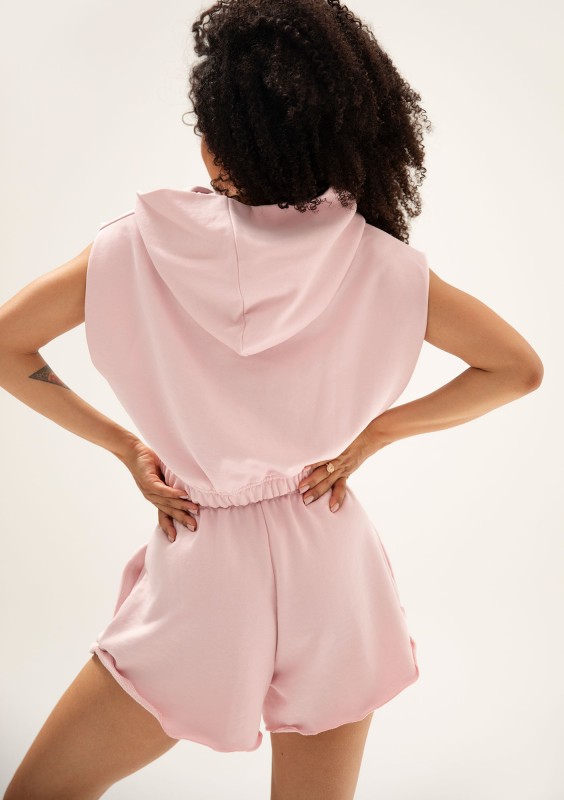 Sugar Fit - Bluza z kapturem bez rękawów boxy cropp Light Pink
